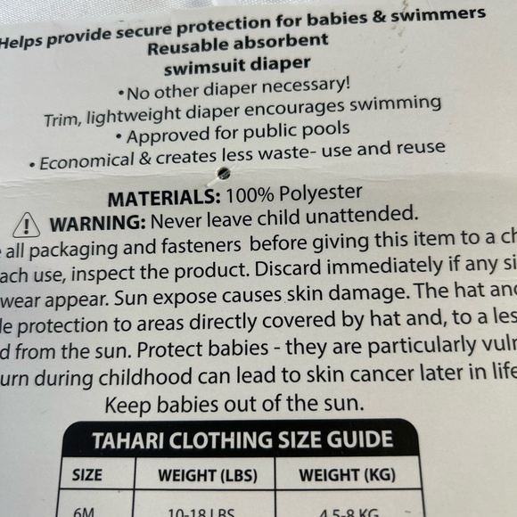 New Tahari Baby UPF 50+ Sun Hat & Swim Diaper 12 months - Picture 6 of 7